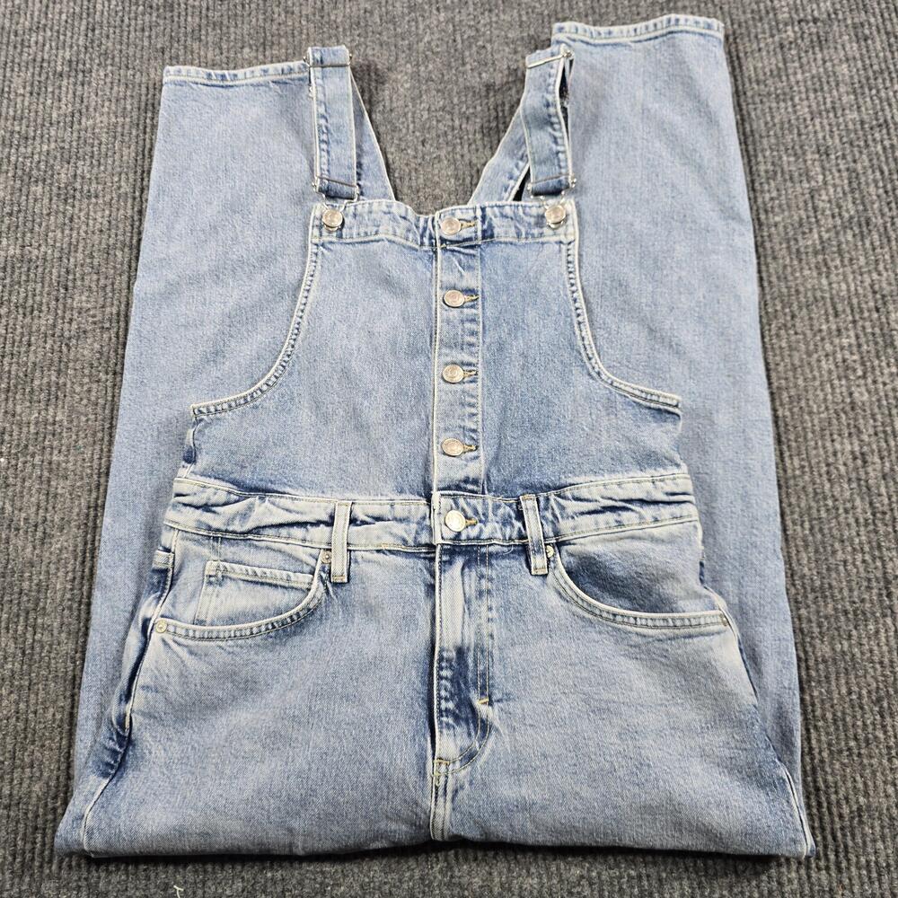 We The Free Jeans Womens 30 Light Wash Blue Bib Overall Button Tapered Denim